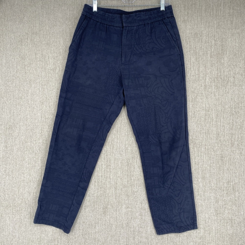 Zara Pants Mens Medium Blue Jacquard Tonal Pattern Textured Slim Tapered Chino